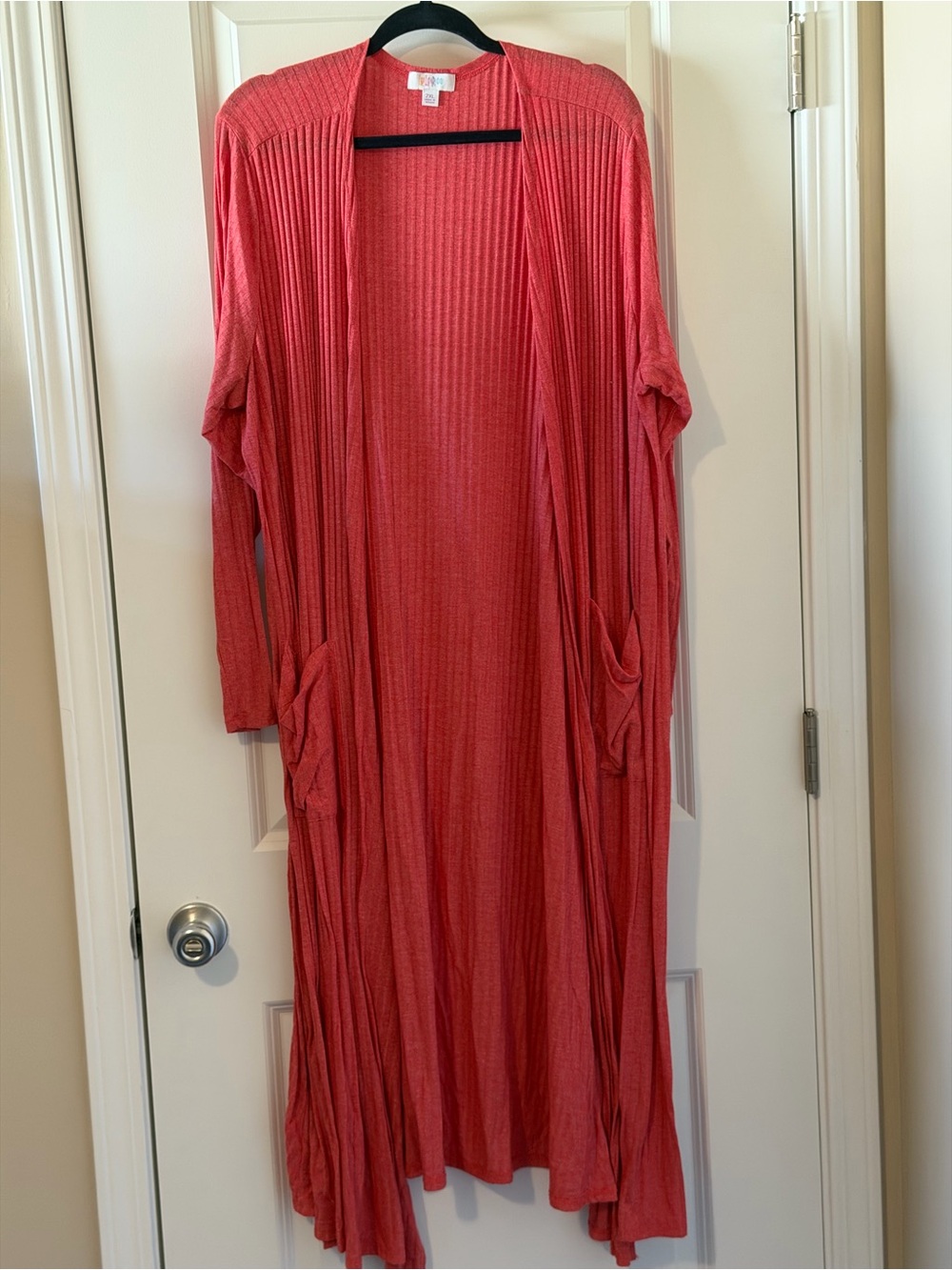LuLaRoe Open-Front Maxi Cardigan Dress in Coral Pink